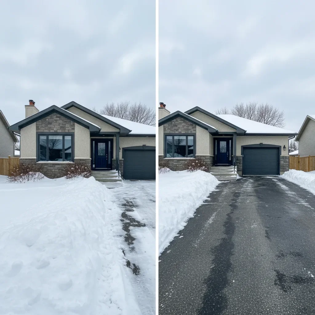 Snow removal service transformation - before and after by Meadows Landscaping Airdrie in Airdrie